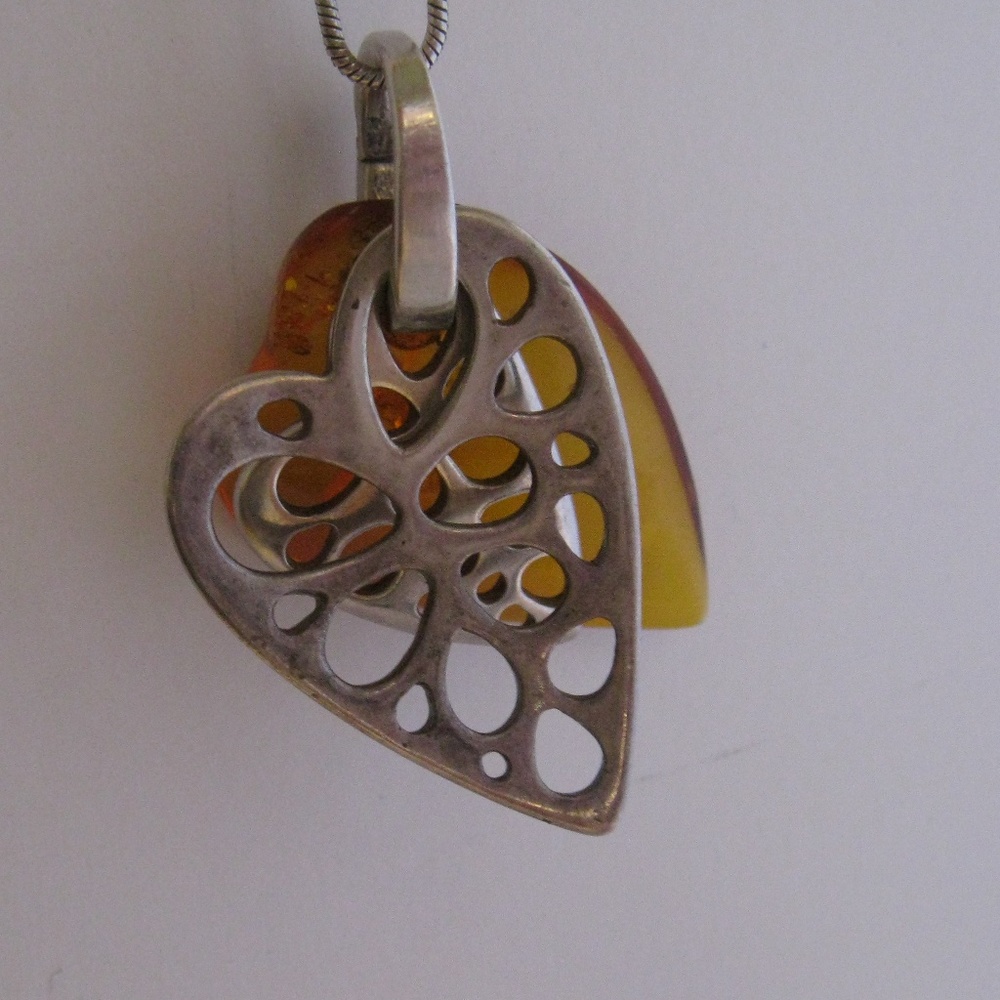 Silver and Amber Heart Pendant